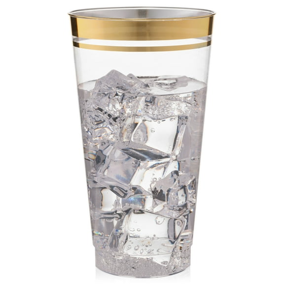 Perfect Settings 16 oz Clear & Gold Disposable Plastic Cups, 100 Count (1 Pack)