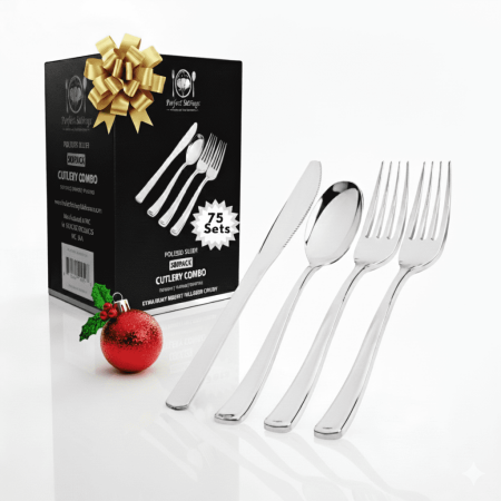 Perfect Settings 300 Piece Silver Plastic Disposable Utensils Set (75 Settings)