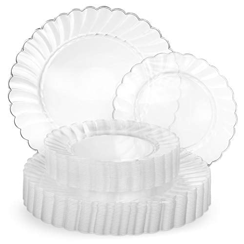 Elegant Clear Plastic Scalloped Edge Dinnerware Set, 50 Pieces