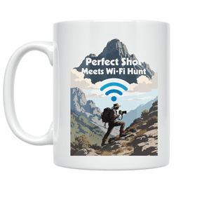 Perfect Shot Meets Wi-Fi Hunt - Photography Enthusiast - 11 oz Ceramic Coffee Mug