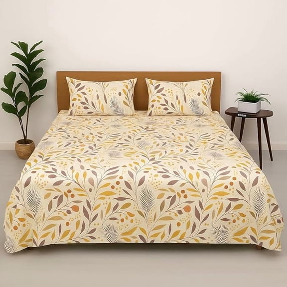 Perfect Single Bedsheet With 2 Pillow Covers  Soft & Breathable Fabric - 68 X 90 Inch, Cream | Ditsy Floral Print Bedsheet Set - Ideal For Daily Use & Gifting Bedsheet