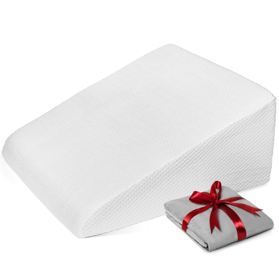 Perfect Soft Bed Wedge Pillow for Sleeping 12 inch, Cooling Memory Foam Top - Elevated Support Cushion Helps with Lower Back Pain, Acid Reflux, Snoring, Extra Grey Replacement Cover