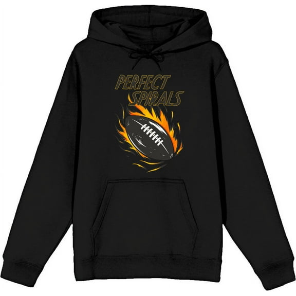 "Perfect Spirals" Flaming Football Adult Black Long Sleeve Hoodie-XS