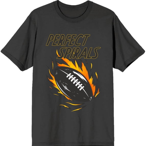 "Perfect Spirals" Flaming Football Adult Charcoal Short Sleeve Tee-Medium