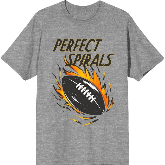 "Perfect Spirals" Flaming Football Adult Heather Gray Short Sleeve Tee-Medium