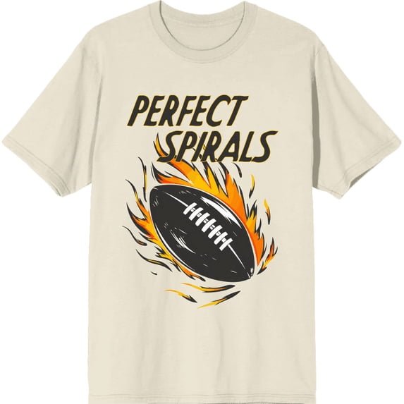 "Perfect Spirals" Flaming Football Adult Natural Short Sleeve Tee-Medium