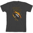 thumbnail image 1 of "Perfect Spirals" Flaming Football Youth Charcoal Short Sleeve Tee-Medium, 1 of 2