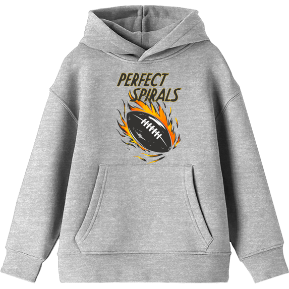 "Perfect Spirals" Flaming Football Youth Heather Gray Long Sleeve Hoodie-Medium