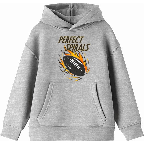 "Perfect Spirals" Flaming Football Youth Heather Gray Long Sleeve Hoodie-XXL