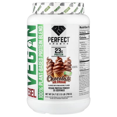 Perfect Sports Vegan Diesel, 100% Plant-Based Protein Blend, Chocolate Ice Cream, 1.5 lb (700 g)