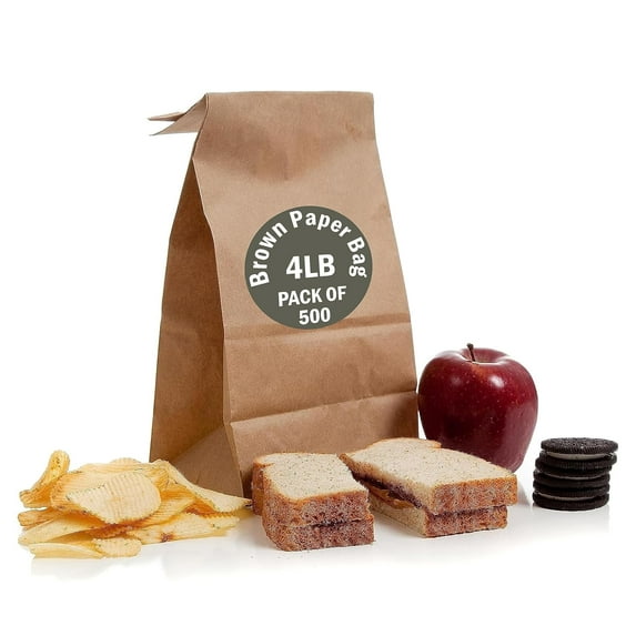 Perfect Stix 4 lb Brown Paper Lunch Bags, Kraft Food Bags for Lunch and Snacks, Pack of 500ct
