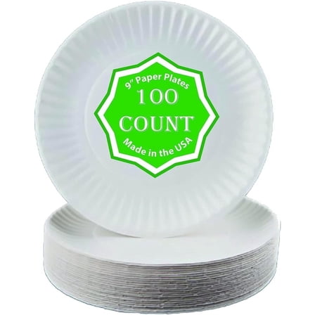 Perfect Stix 9 inch Paper Plates. Pack of 100 Count Paper Plates. ., White