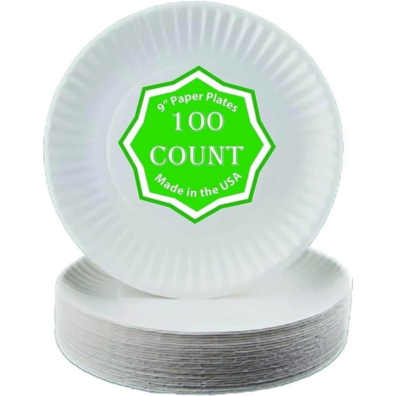 Perfect Stix 9 inch Paper Plates. Pack of 100 Count Paper Plates. ., White