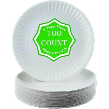 Perfect Stix 9 inch Paper Plates. Pack of 100 Count Paper Plates. Made In the USA., White