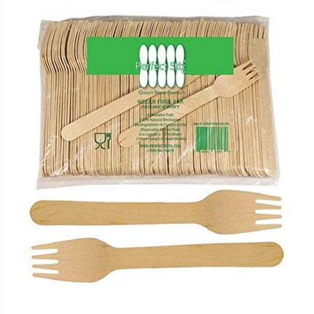 Perfect Stix Green Fork 158-250ct Disposable Wooden Forks (Pack of 250), Plain Forks