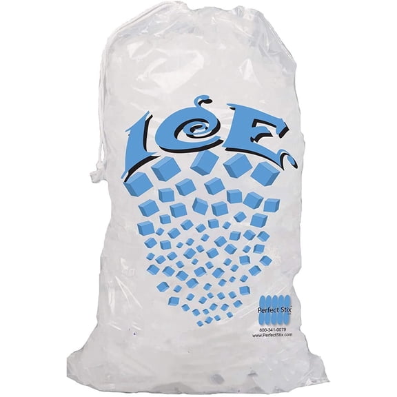 Perfect Stix 10 lb Plastic Ice Bags with Cotton Drawstring Closure, Pack of 50 (Ice Not Included)