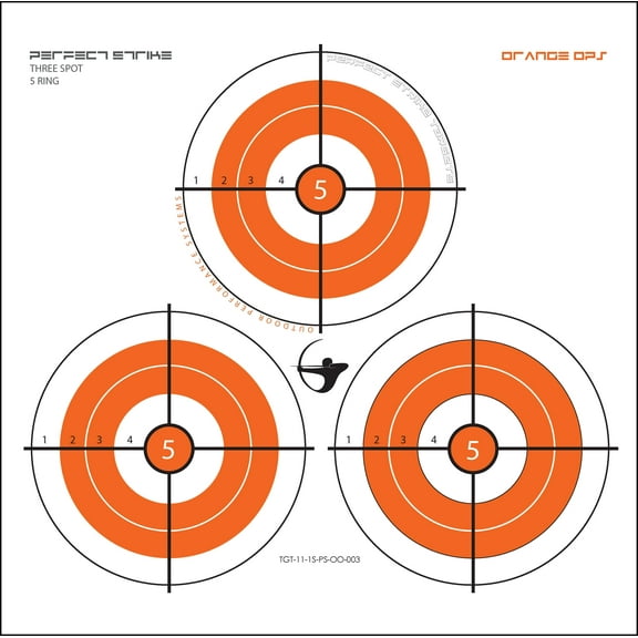 Perfect Strike ARCHERY Targets. ORANGE OPS No. 003. Three Spot Targets. 12" x 12". (12 Targets.)