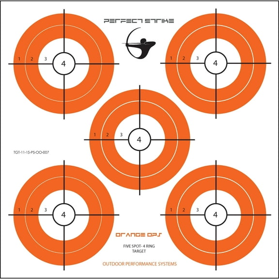 Perfect Strike ARCHERY Targets. ORANGE OPS No. 007. Five Spot Targets. 12" x 12". (12 Targets.)