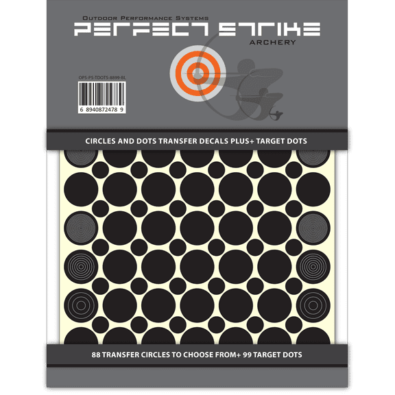 Perfect Strike Archery Circles and Dots Transfer Decals for Scope Lenses + Peel and Stick Target Dots. Practice or Competition. Adhesive Backed Vinyl Decals. (Black)