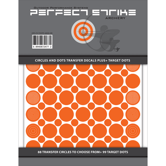 Perfect Strike Archery Circles and Dots Transfer Decals for Scope Lenses + Peel and Stick Target Dots. Practice or Competition. Adhesive Backed Vinyl Decals. (Orange)