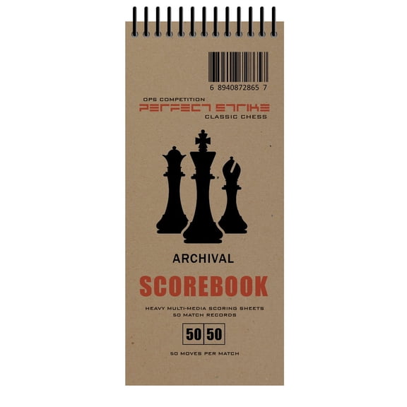 Perfect Strike Chess SCOREBOOK with Rules and Scoring Instructions. Heavy Duty. Practice and Competition. (3.5" x 8.5") TS-50:50 (3 Book Value Pack)