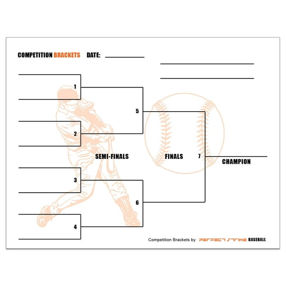 Perfect Strike Competition Brackets for Team tournaments or Skills competitions. Sheet Brackets for up to 8 participants. BASEBALL