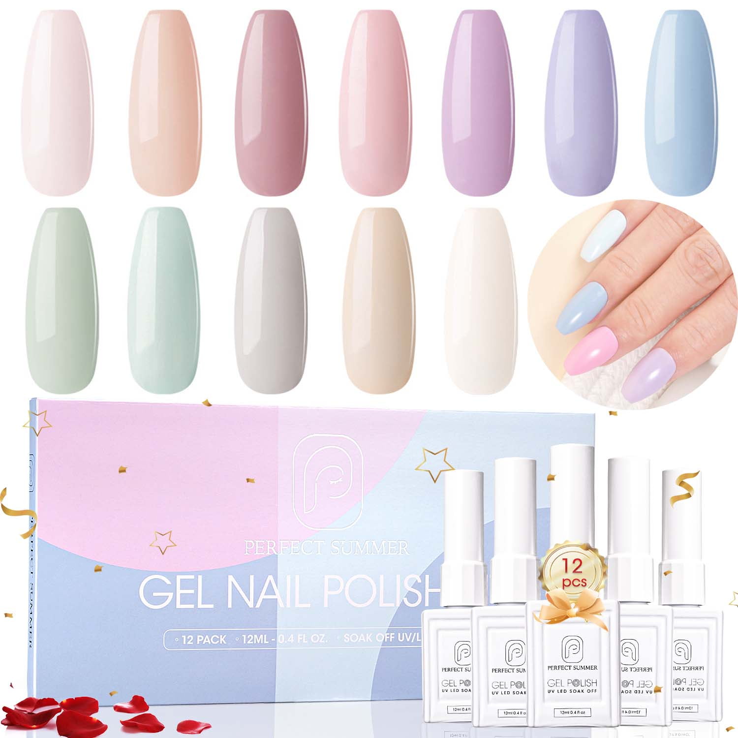 Perfect Summer Gel Nail Polish, 12 Macaron Colors, Soak Off