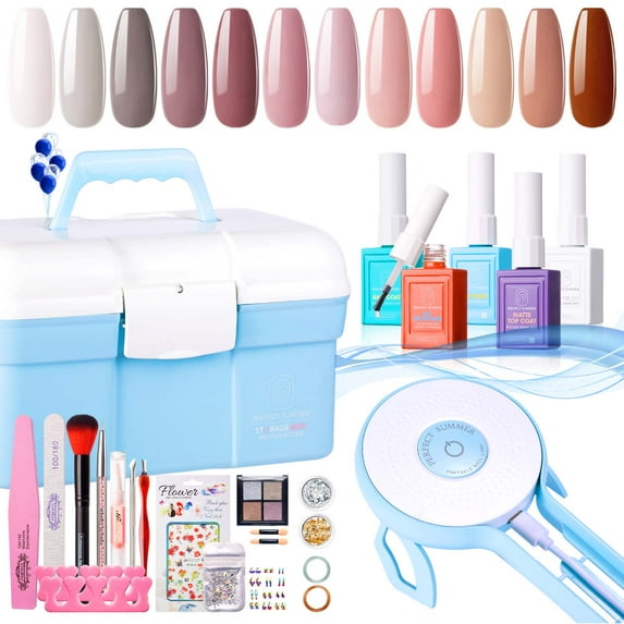 Perfect Summer Gel Nail Polish Starter Kit with 36W UV Light, 12 Colors Nude Grey Pink Brown Gel Polish with Top and Base Coat, Soak Off Gel Polish Kit with UV Nail Lamp, UV Nail Gel Gift for Women