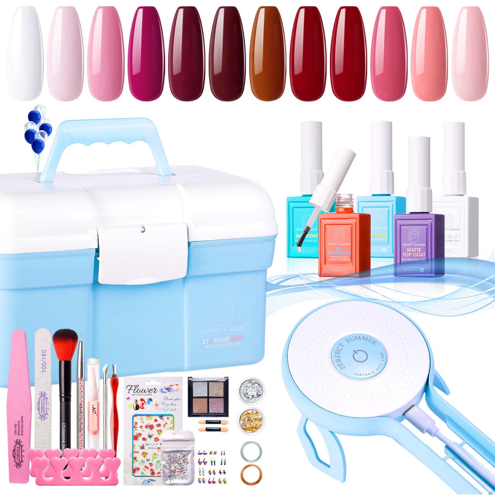 Kit Color Gel Perfect Summer Gel Nail Polish Kit with UV Lamp, Portable Nail Light ...