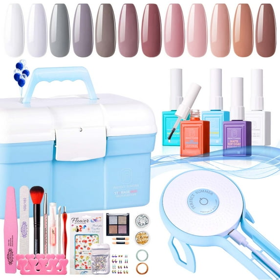 Perfect Summer Gel Nail Polish Starter Kit with 36W UV Light, 12 Colors Nude Pink Brown Grey Gel Polish with Top and Base Coat, Soak Off Gel Polish Kit with UV Nail Lamp, UV Nail Gel Gift for Women