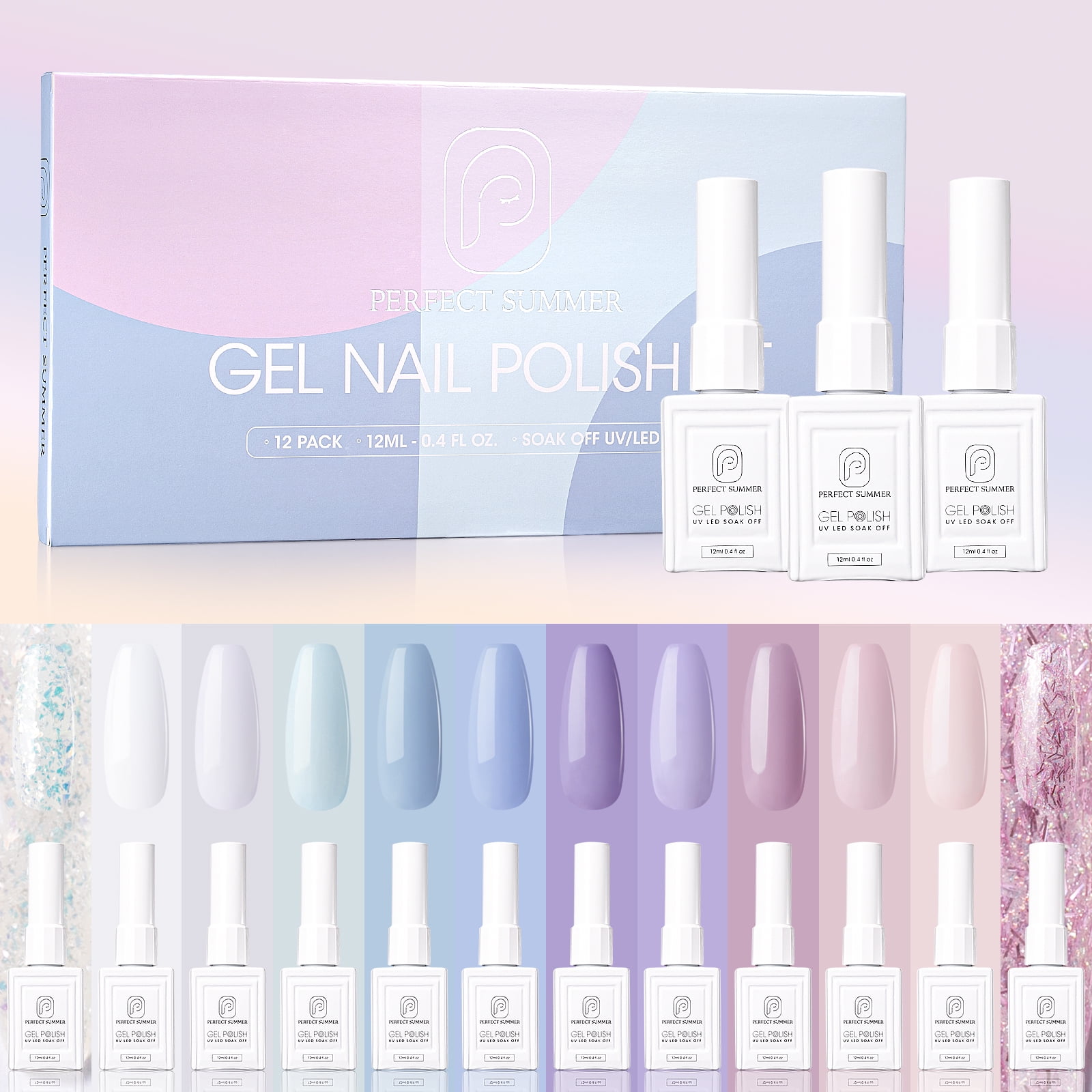 Perfect Summer Gel Nail Polish Set, 12 Colors Pastel Gel Polish, All