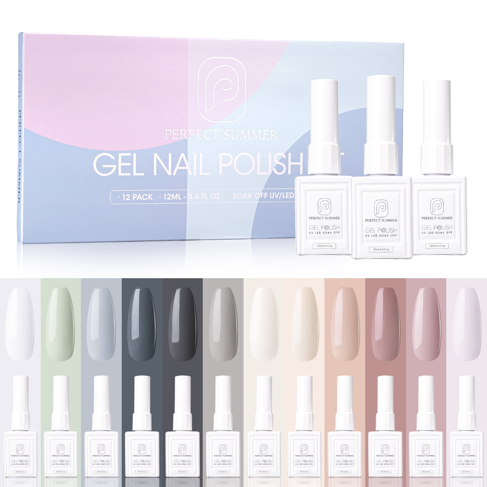 Perfect Summer Gel Nail Polish Set 12 Colors Gel Polish Gray