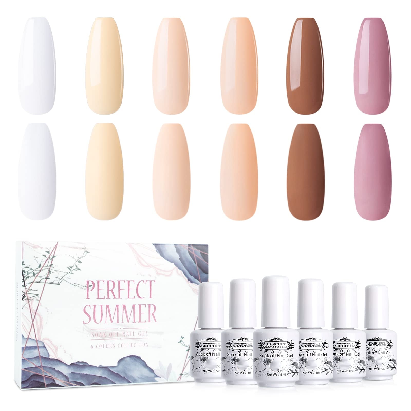 Perfect Summer Collection: 6-Color Gel Nail Polish Set, Nude