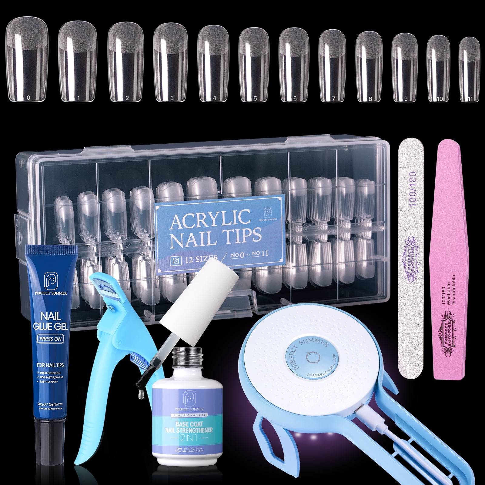  Cooserry Nail Tips and Glue Gel Kit with UV light - Gel  Extension Nail Kit with 1000 Pcs C Curve Clear French Ballerina Acrylic  Fake Nails, 4 in 1 20ml Nail