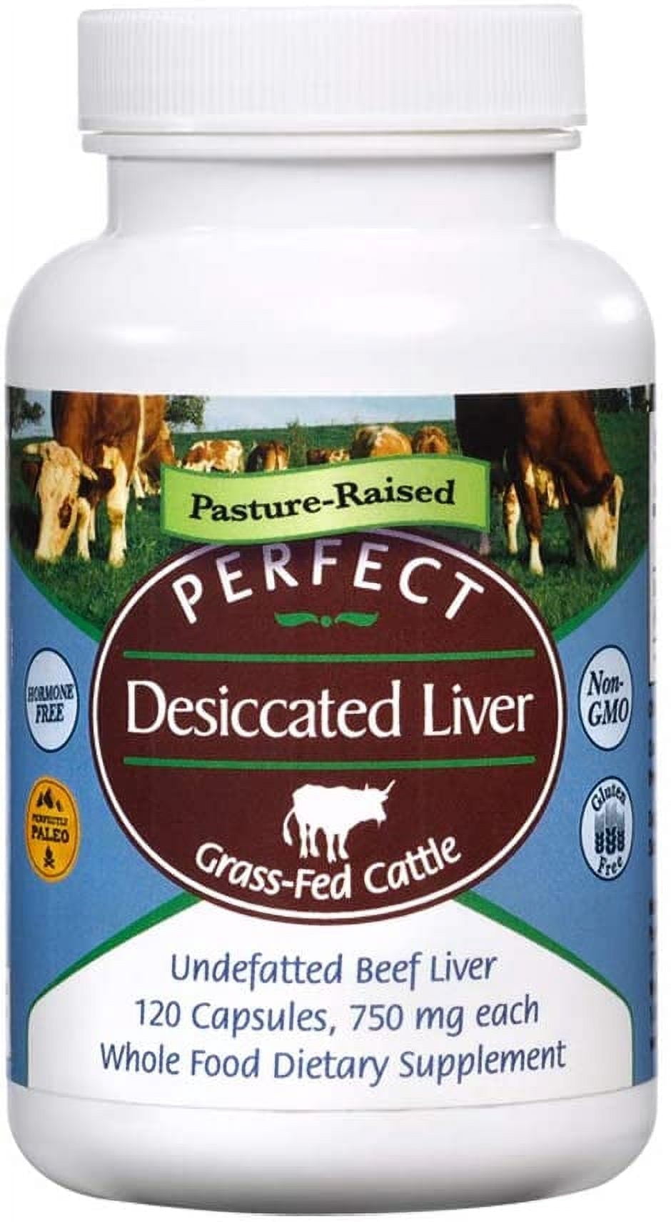 Perfect Supplements – Perfect Desiccated Liver – 120 Capsules - Undefatted Beef Liver – Natural Source of Protein, Iron, Vitamins A & B
