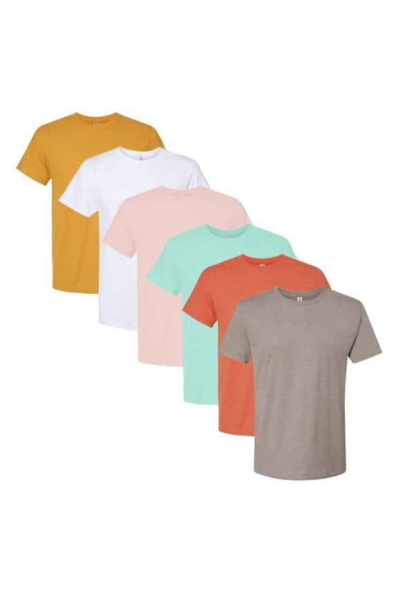 Perfect-T Bulk T-Shirt For Men, 100% Ring-Spun USA Cotton, Assorted Short Sleeve Crewneck Plain Tees (Bright Color 6 Pack, L)