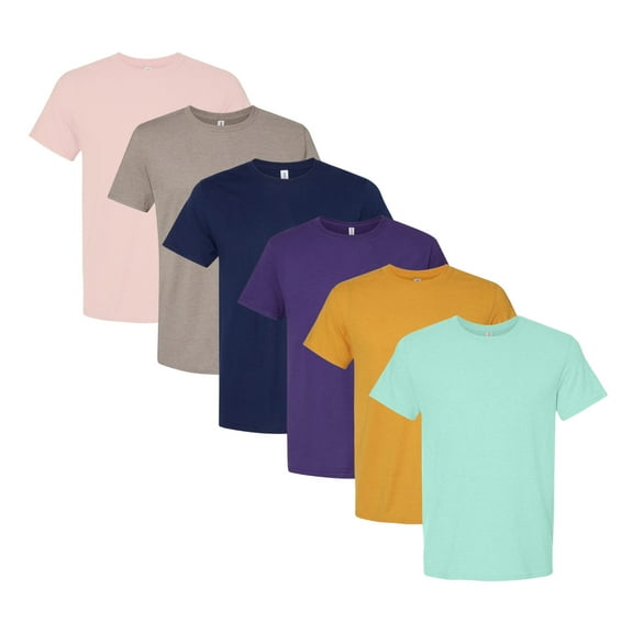 Perfect-T Bulk T-Shirt For Men, 100% Ring-Spun USA Cotton, Assorted Short Sleeve Crewneck Plain Tees (Dark+Bright Color 6 Pack, L)