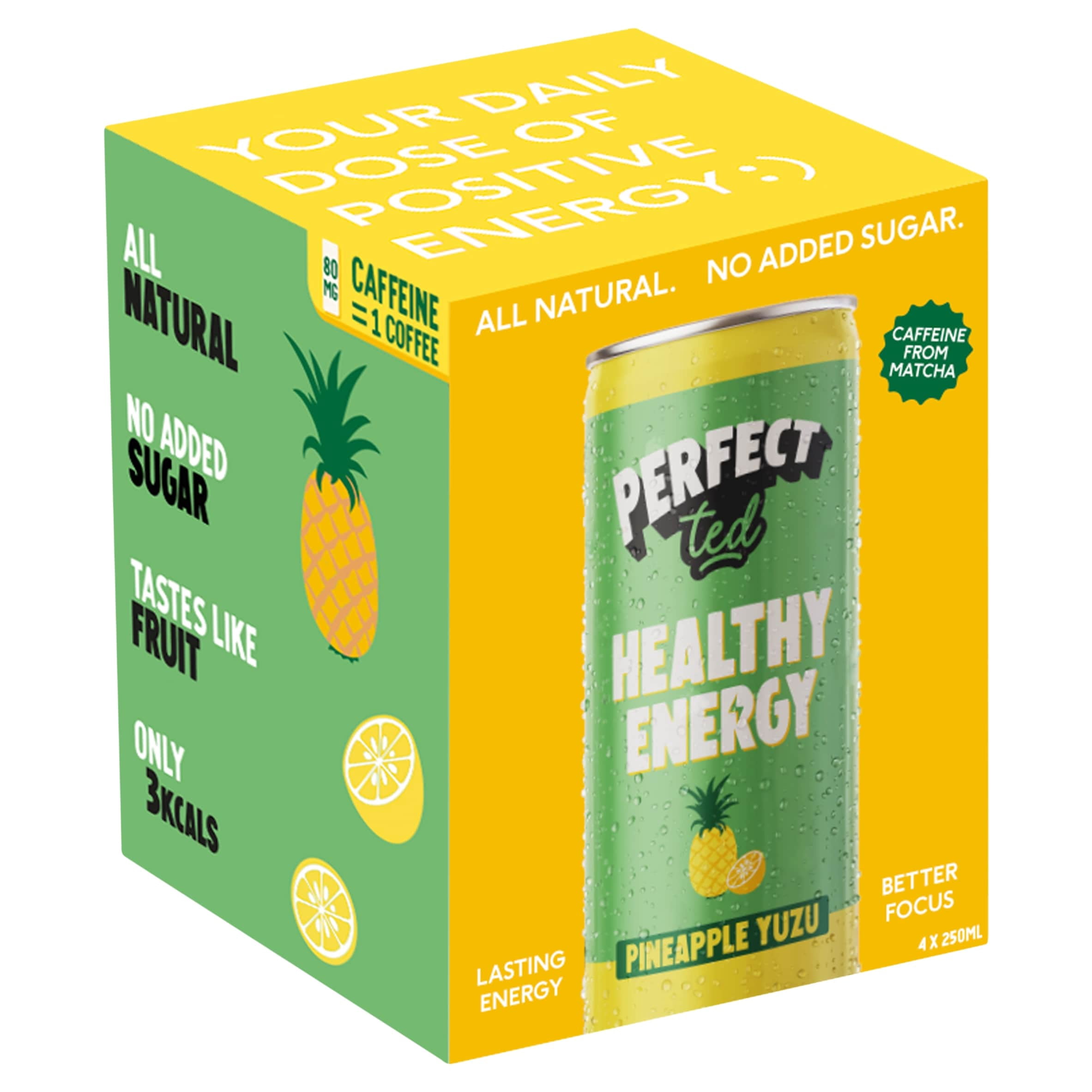Perfect Ted Green Tea Pineapple Yuzu 4X250ml, Imported from Britain