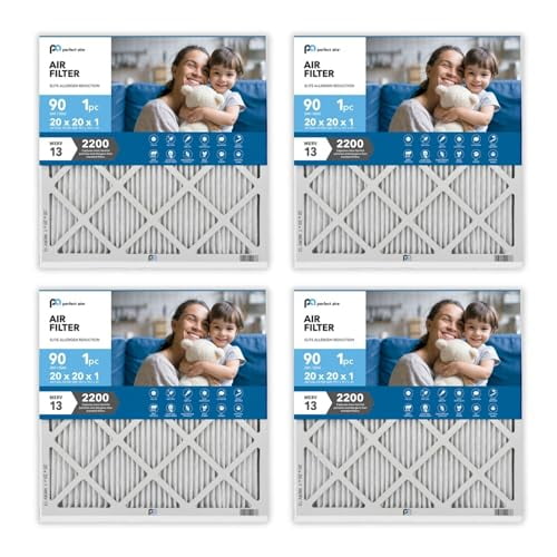 PerfectAire Air Filter Merv 13 - Electrostatically Charged Pleated Dual Airflow, 4 Pack - 20x20x1