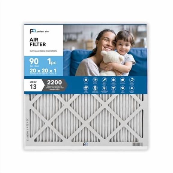PerfectAire Air Filter Merv 13 - Electrostatically Charged Pleated Dual Airflow, 90 Days - 20x20x1