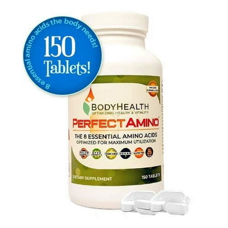 PerfectAmino (150 Tablets) 8 Essential Amino Acids Tablets w/ BCAA by BodyHealthTM, Vegan Branched Chain Protein Pre/Post Workout | Increase Lean Muscle Mass, Boost Energy & Stamina| 99% Utilization