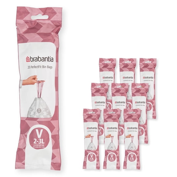 Brabantia PerfectFit Trash Bags, Code V, 0.5-0.8 Gallon (2-3L), 200 Trash Bags