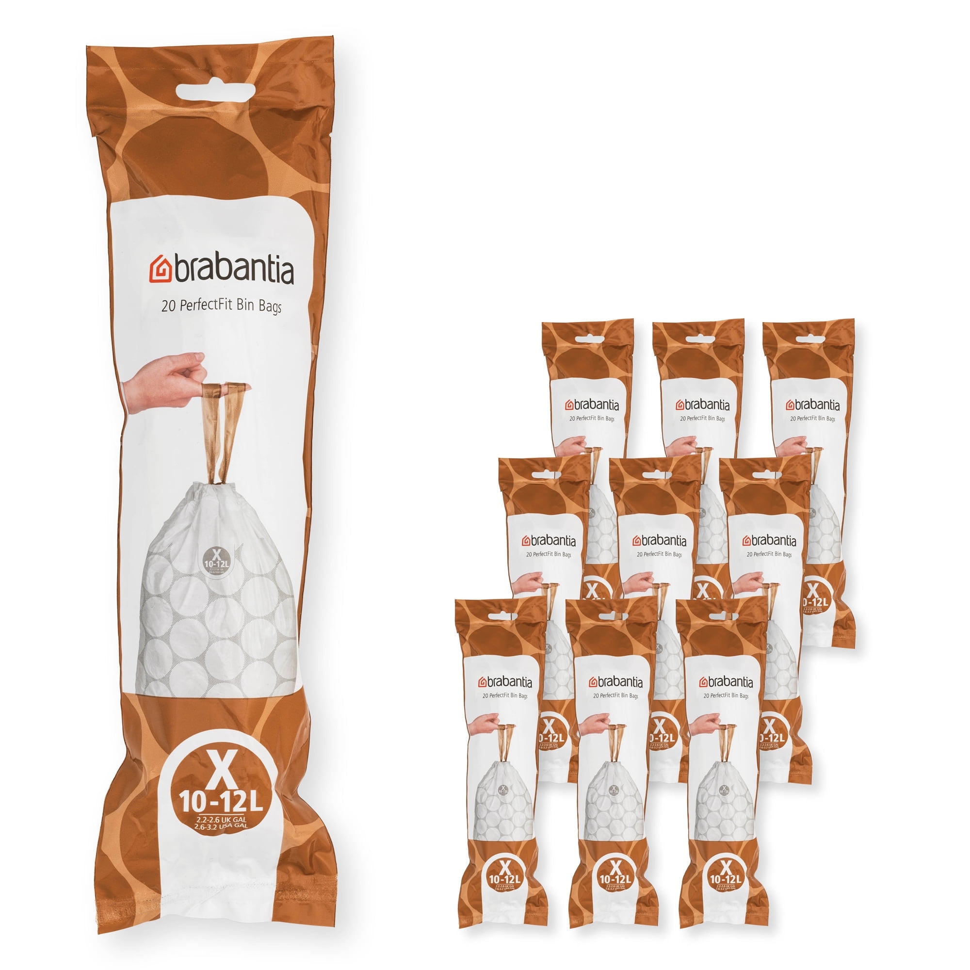 Brabantia PerfectFit Trash Bags, Code X, 2.6-3.2 Gallon (10-12L), 200 Trash Bags