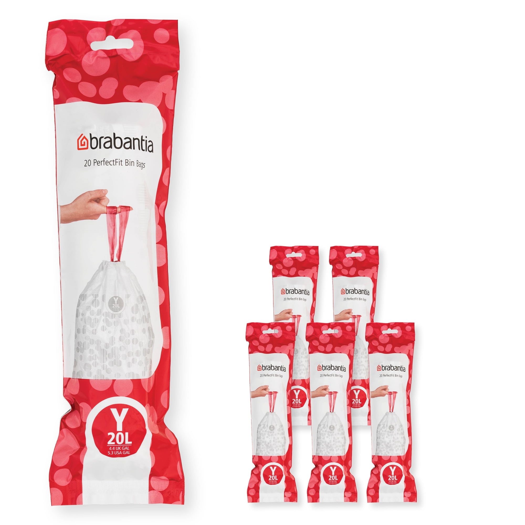 Brabantia PerfectFit Trash Bags, Code Y, 5.3 Gallon (20L), 120 Count