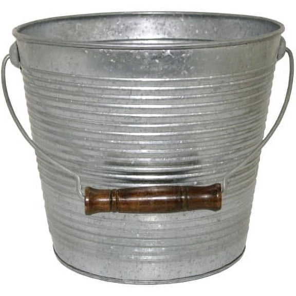 PerfectPatio 10 x 10 x 10 Round Galvanized Metal Ribbed Plant Pot & Planter with Handle