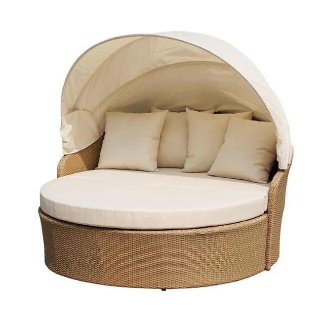 Modern Rattan Cushioned Outdoor Patio Furniture Canopy Daybed