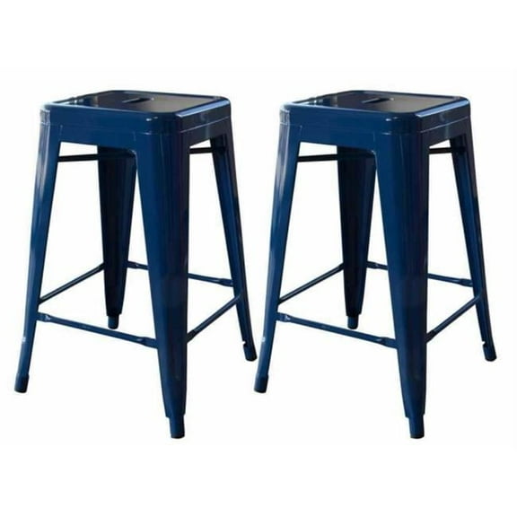PerfectPitch Loft Blue 24 in. Metal Bar Stool, Set of 2, for Kitchen Island, Blue