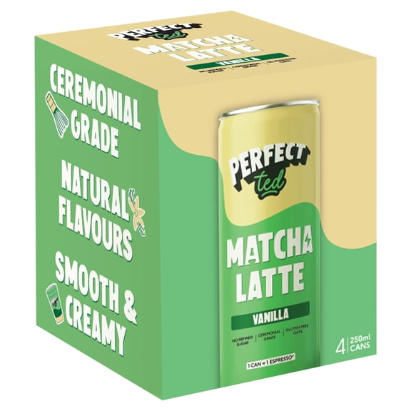 PerfectTed Matcha Latte Vanilla 4x250ml, Imported from Britain