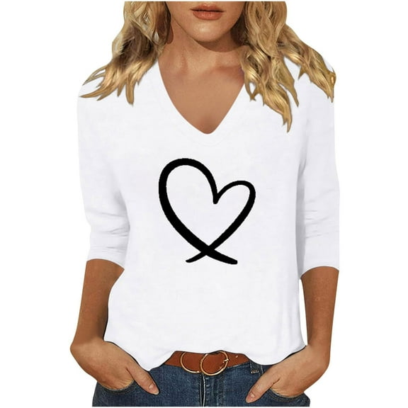Perfectbot 3/4 Sleeve T-Shirts for Women V Neck Tunic Dressy Casual Blouses Fashion Tops Tees