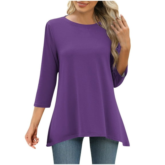 Perfectbot Blouses for Womens Relaxed Fit 3/4 Sleeve Casual Summer Crew Neck Going Out Trendy T-Shirts ,S-XXL